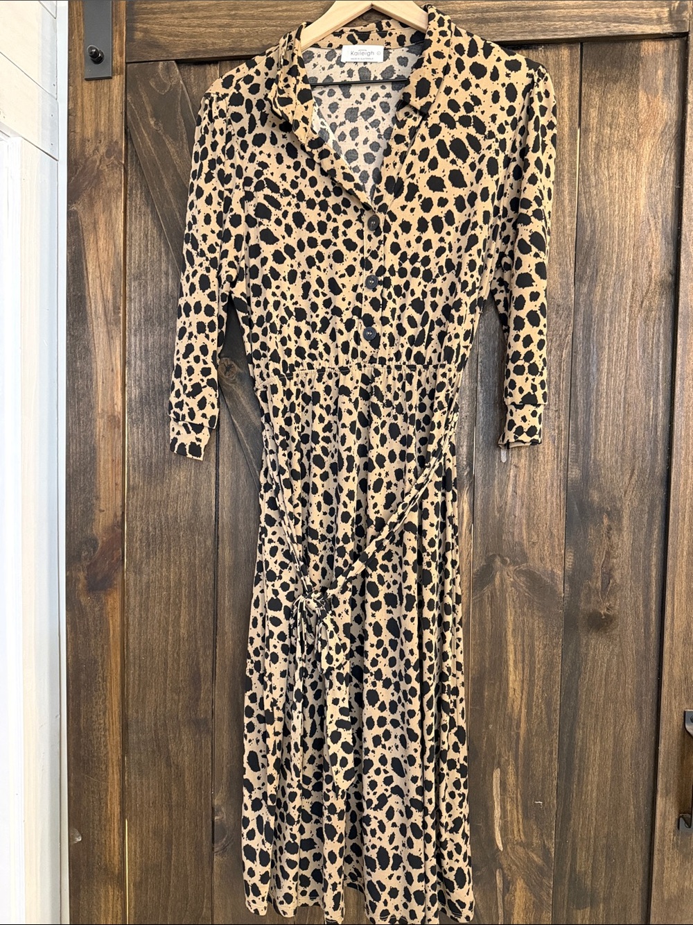 Leopard Print Shirt Dress in Tan and Black